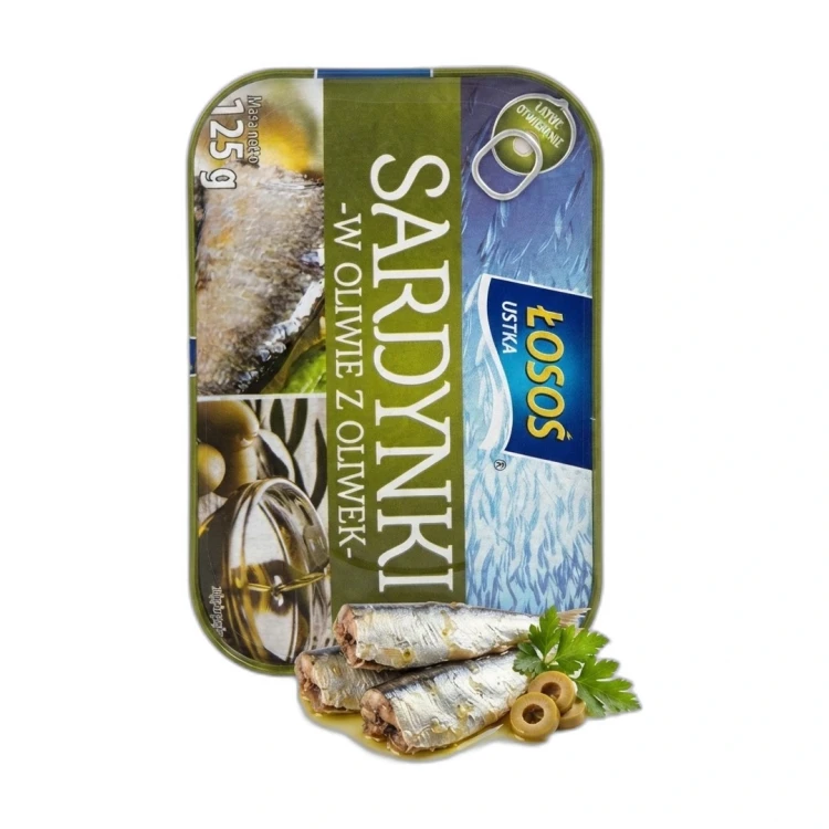 Sardynki w oliwie z oliwek 125g Łosoś Ustka — opakowanie na białym tle