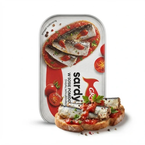 Sardynki w sosie pomidorowym 125 Graal — opakowanie i zawartość produktu