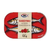 Sardynki w sosie pomidorowym 125g BMC — opakowanie na białym tle