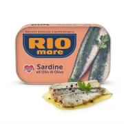 Sardynki w oliwie z oliwek 120g Rio mare — opakowanie i zawartość produktu