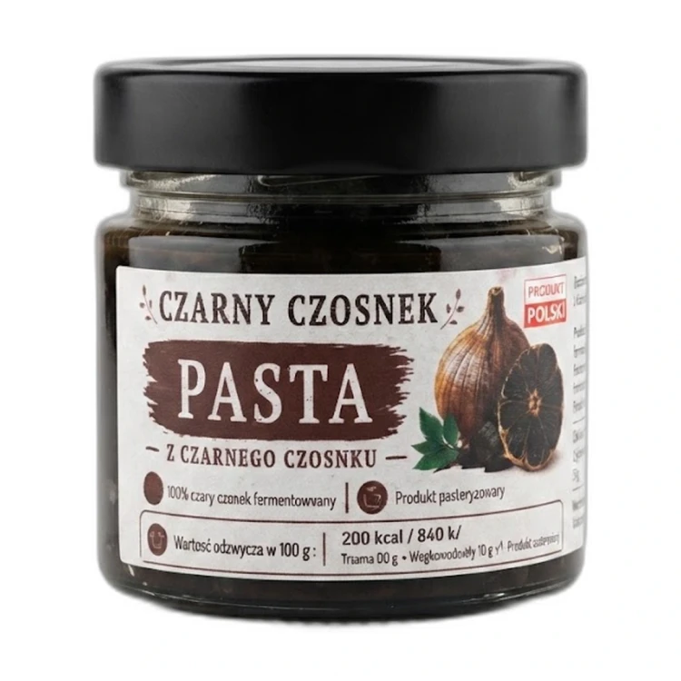 Czarny czosnek pasta 100 ml — opakowanie na białym tle