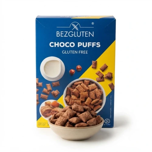 CHOCO PUFFS 250g BEZGLUTEN — opakowanie i zawartość produktu