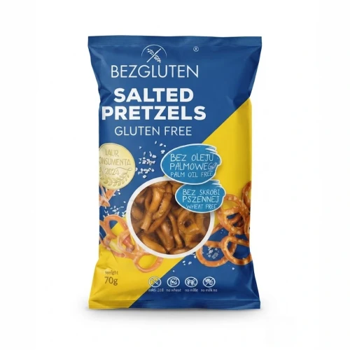 precelki solone 70 g BEZGLUTEN — opakowanie, zdjęcie studyjne