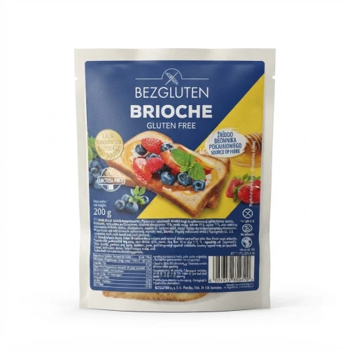 Słodki chleb brioche bezglutenowy 200 g BEZGLUTEN — opakowanie i zawartość produktu