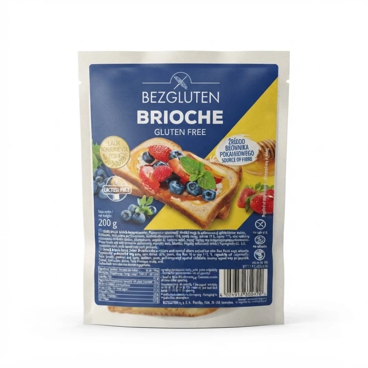 Słodki chleb brioche bezglutenowy 200 g BEZGLUTEN — opakowanie i zawartość produktu