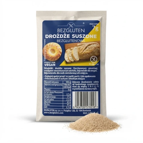 Drożdże suszone 7 g BEZGLUTEN — opakowanie i zawartość produktu