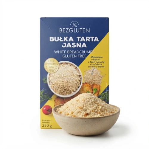 Bułka tarta jasna bezglutenowa 250 g BEZGLUTEN — opakowanie i zawartość produktu
