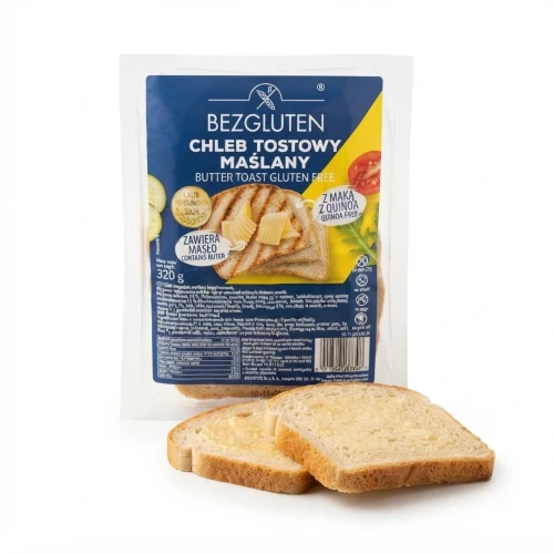 Chleb tostowy maślany bezglutenowy 320 g BEZGLUTEN — opakowanie i zawartość produktu
