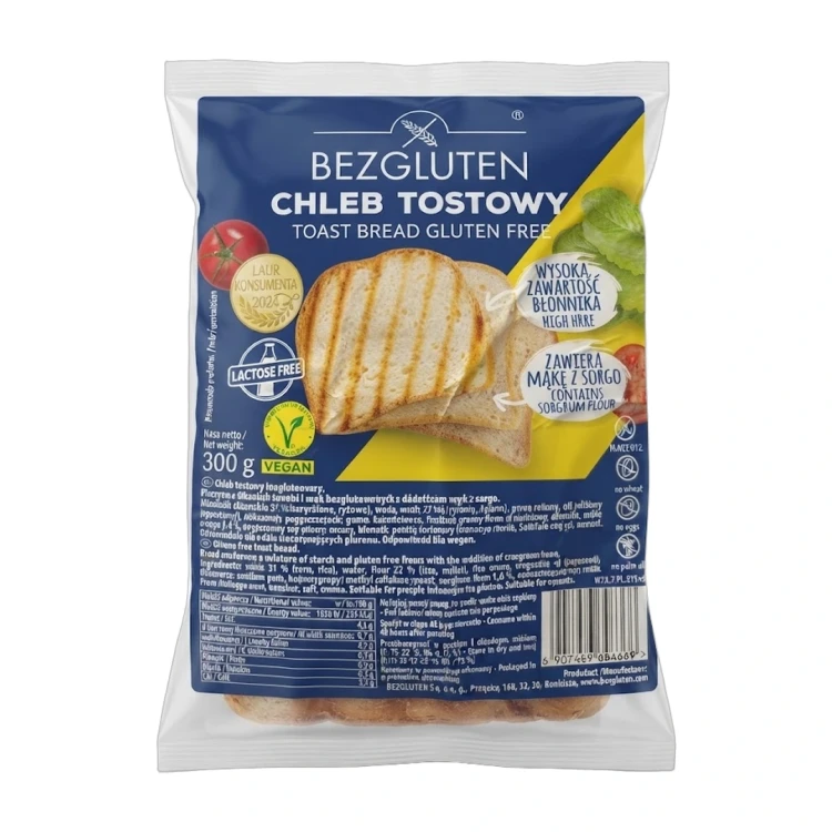 Chleb tostowy bezglutenowy 300 g BEZGLUTEN — opakowanie na białym tle