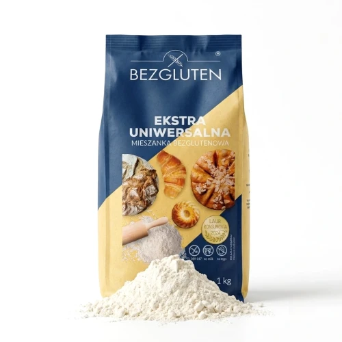 Ekstra uniwersalna mieszanka bezglutenowa 1 kg BEZGLUTEN — opakowanie i zawartość produktu