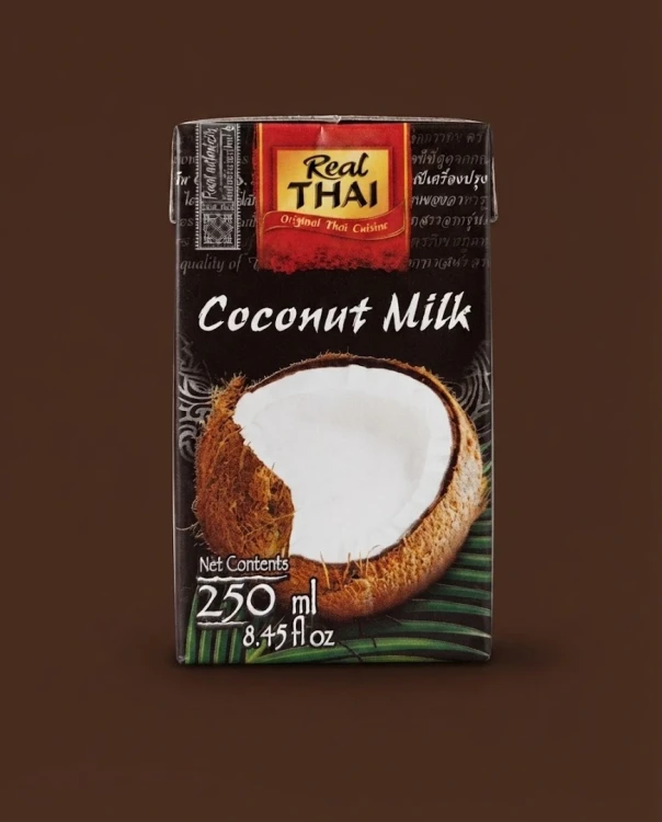 Mleczko kokosowe 250 ml Red Thai — opakowanie na tle w kolorze produktu