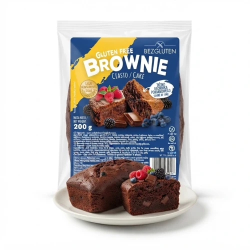 Brownie - ciasto czekoladowe bezglutenowe 200 g BEZGLUTEN — opakowanie i zawartość produktu