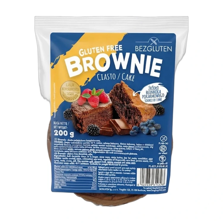 Brownie - ciasto czekoladowe bezglutenowe 200 g BEZGLUTEN — opakowanie na białym tle