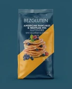 Naleśniki & gofry - mieszanka bezglutenowa 1 kg BEZGLUTEN — opakowanie na tle w kolorze produktu