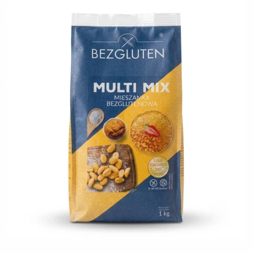 Multi Mix - mieszanka bezglutenowa do ogólnego zastosowania 1 kg BEZGLUTEN — opakowanie, zdjęcie studyjne