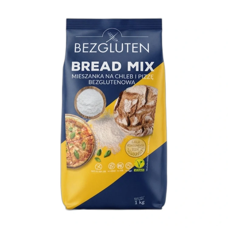 mieszanka na chleb i pizzę bezglutenowa 1 kg BEZGLUTEN — opakowanie na białym tle
