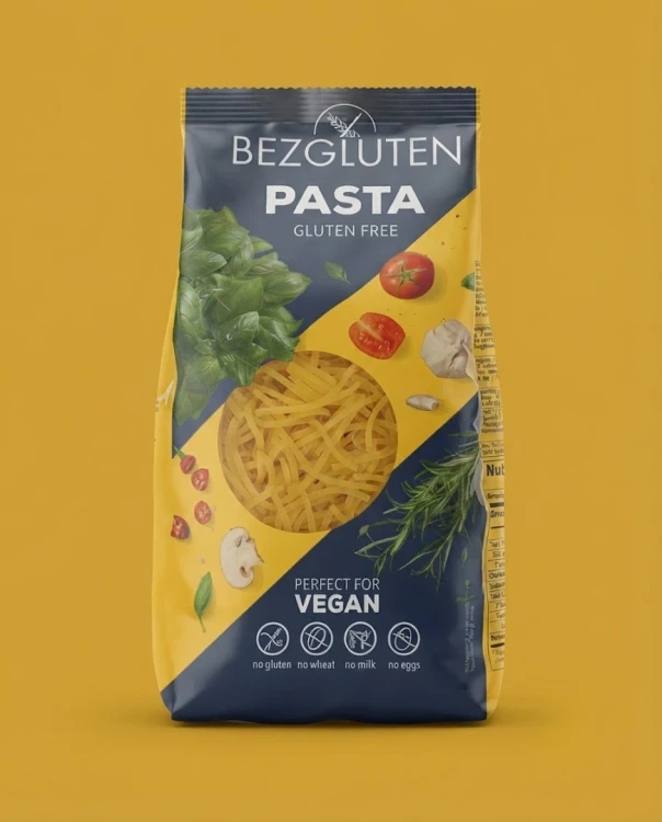 VERMICELLI 250 g BEZGLUTEN — opakowanie na tle w kolorze produktu