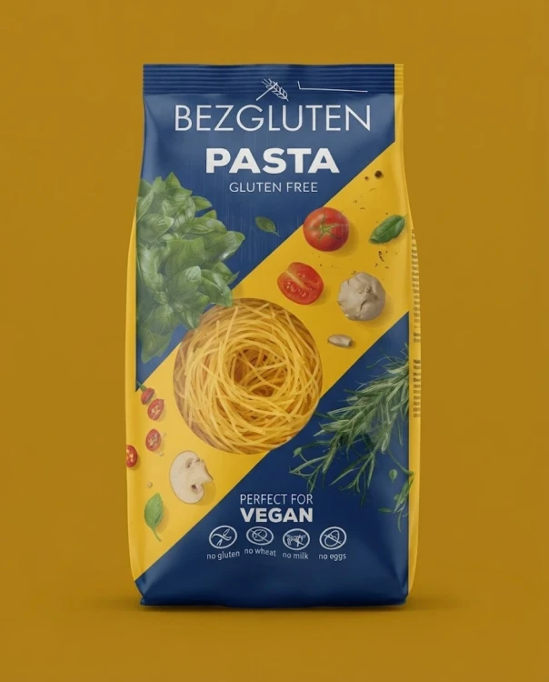 FILINI 250 g BEZGLUTEN — opakowanie na tle w kolorze produktu