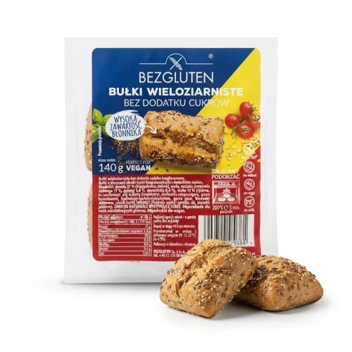Bułki wieloziarniste 140 g BEZGLUTEN — opakowanie i zawartość produktu
