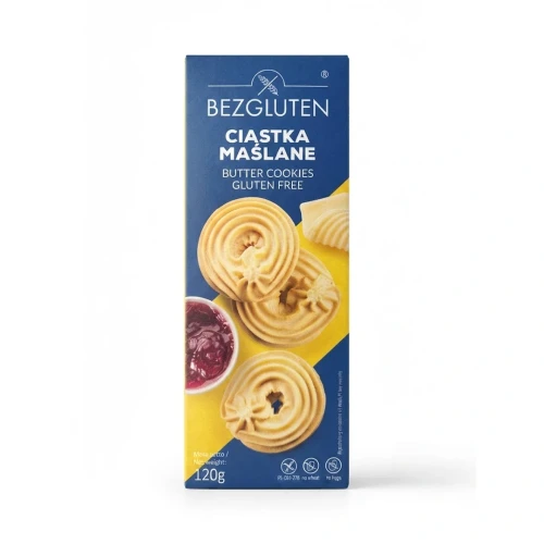 Ciastka maślane bezglutenowe 120g BEZGLUTEN — opakowanie, zdjęcie studyjne