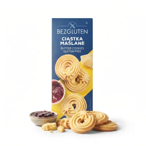 Ciastka maślane bezglutenowe 120g BEZGLUTEN — opakowanie i zawartość produktu