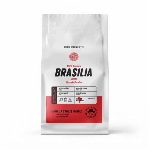 Kawa ziarnista BRASILIA SANTOS Coffe Hunter — opakowanie, zdjęcie studyjne