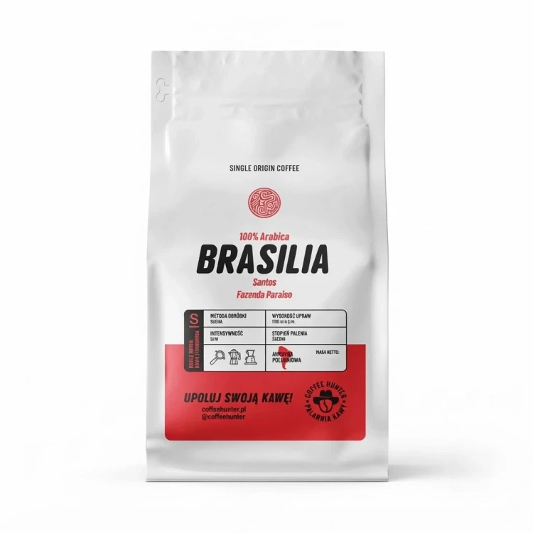 Kawa ziarnista BRASILIA SANTOS Coffe Hunter — opakowanie, zdjęcie studyjne