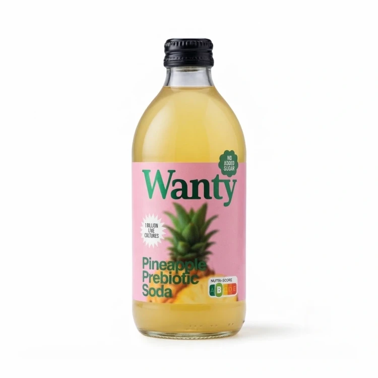 Woda o smaku ananasowy z prebiotykiem Wanty 0.33 l Napój Forever Young FYK (1) — opakowanie, zdjęcie studyjne