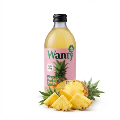 Woda o smaku ananasowy z prebiotykiem Wanty 0.33 l Napój Forever Young FYK (1) — opakowanie i zawartość produktu