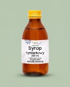 Syrop tymiankowy 200 ml Mir-Lek — opakowanie na tle w kolorze produktu