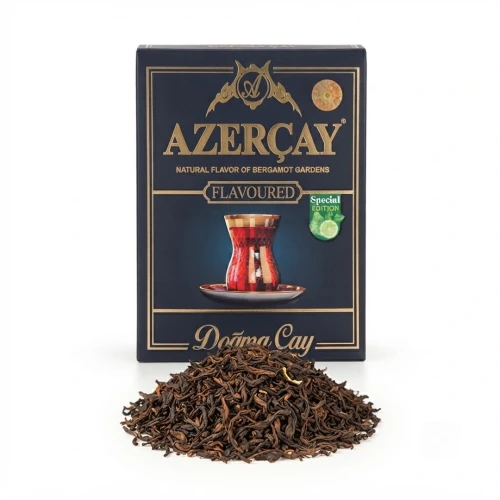 Herbata czarna sypana z aromatem bergamotki 225g  AZERCAY — opakowanie i zawartość produktu