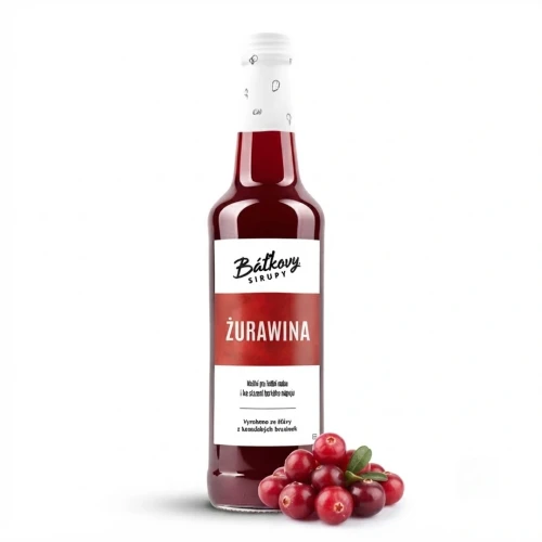 Syrop z żurawiny 500 ml Batkovy — opakowanie i zawartość produktu