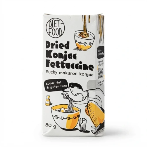 Suchy makaron Konjac fettuccine 80g Diet Food — opakowanie, zdjęcie studyjne