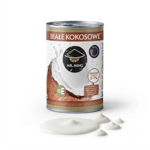 Mleczko mleko kokosowe 400 ml bez dodatku E 5-7% tłuszczu Mr. Ming — opakowanie i zawartość produktu