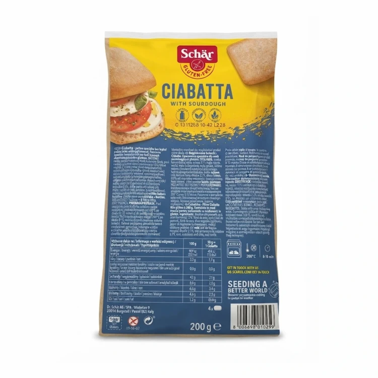 Ciabatta (4x50g) 200g Schar — opakowanie, zdjęcie studyjne