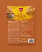 Mini Baguette, mini bagietki (2x75g) 150g Schar — opakowanie na tle w kolorze produktu