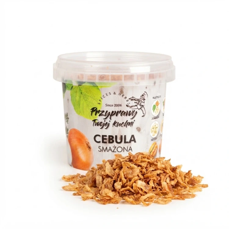Cebula smażona słoik 100g Orzeszek — opakowanie i zawartość produktu