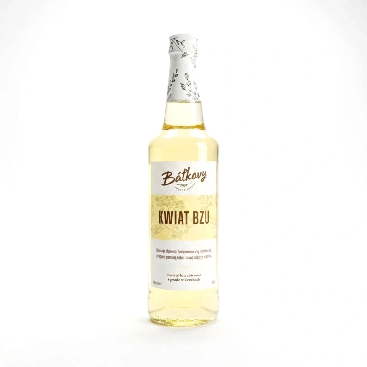 Syrop z kwiatów czarnego bzu 500 ml Batkovy — opakowanie, zdjęcie studyjne
