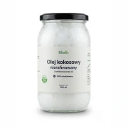 Olej kokosowy 900 ml Biodis — opakowanie, zdjęcie studyjne