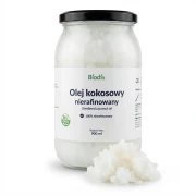 Olej kokosowy 900 ml Biodis — opakowanie i zawartość produktu