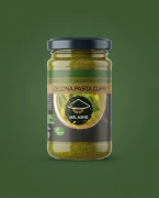 ZIELONA PASTA CURRY 115 g — opakowanie na tle w kolorze produktu