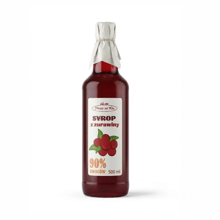Syrop z żurawiny 500 ml Prosto ze Wsi — opakowanie, zdjęcie studyjne