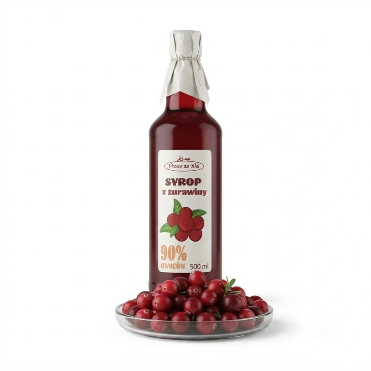 Syrop z żurawiny 500 ml Prosto ze Wsi — opakowanie i zawartość produktu