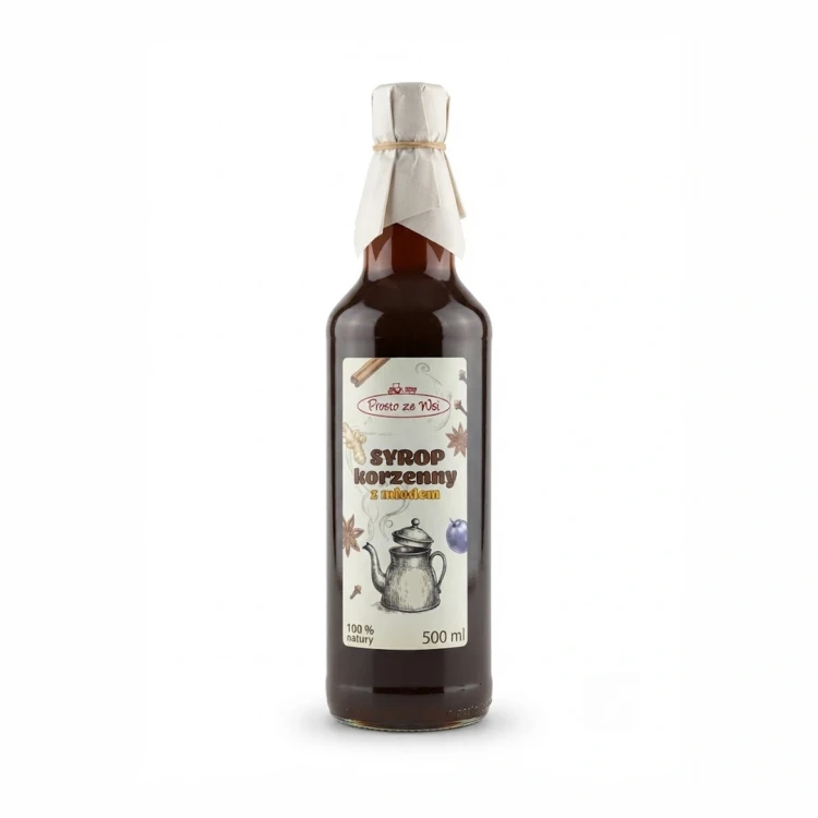 Syrop korzenny z miodem 500 ml Prosto ze Wsi — opakowanie, zdjęcie studyjne