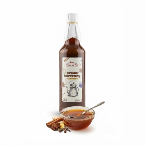 Syrop korzenny z miodem 500 ml Prosto ze Wsi — opakowanie i zawartość produktu