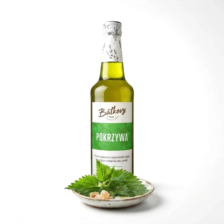 Syrop z pokrzywy 500 ml Batkovy — opakowanie i zawartość produktu
