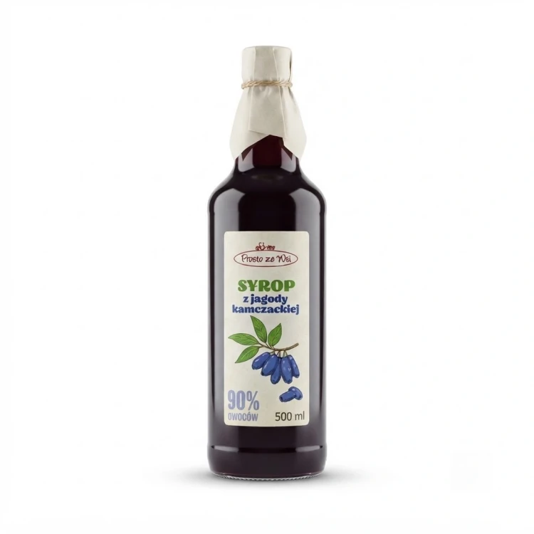Syrop z jagody kamczackiej Fruit Factory — opakowanie, zdjęcie studyjne