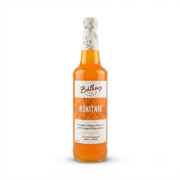 Syrop z rokitnika 500 ml Batkovy — opakowanie, zdjęcie studyjne