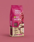 Amarantus ekspandowany BIO 120g Dobra Kaloria — opakowanie na tle w kolorze produktu