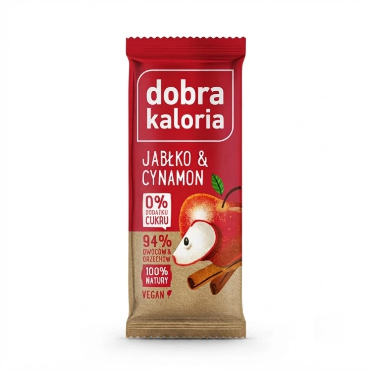 Baton - jabłko & cynamon 35g Dobra Kaloria — opakowanie, zdjęcie studyjne